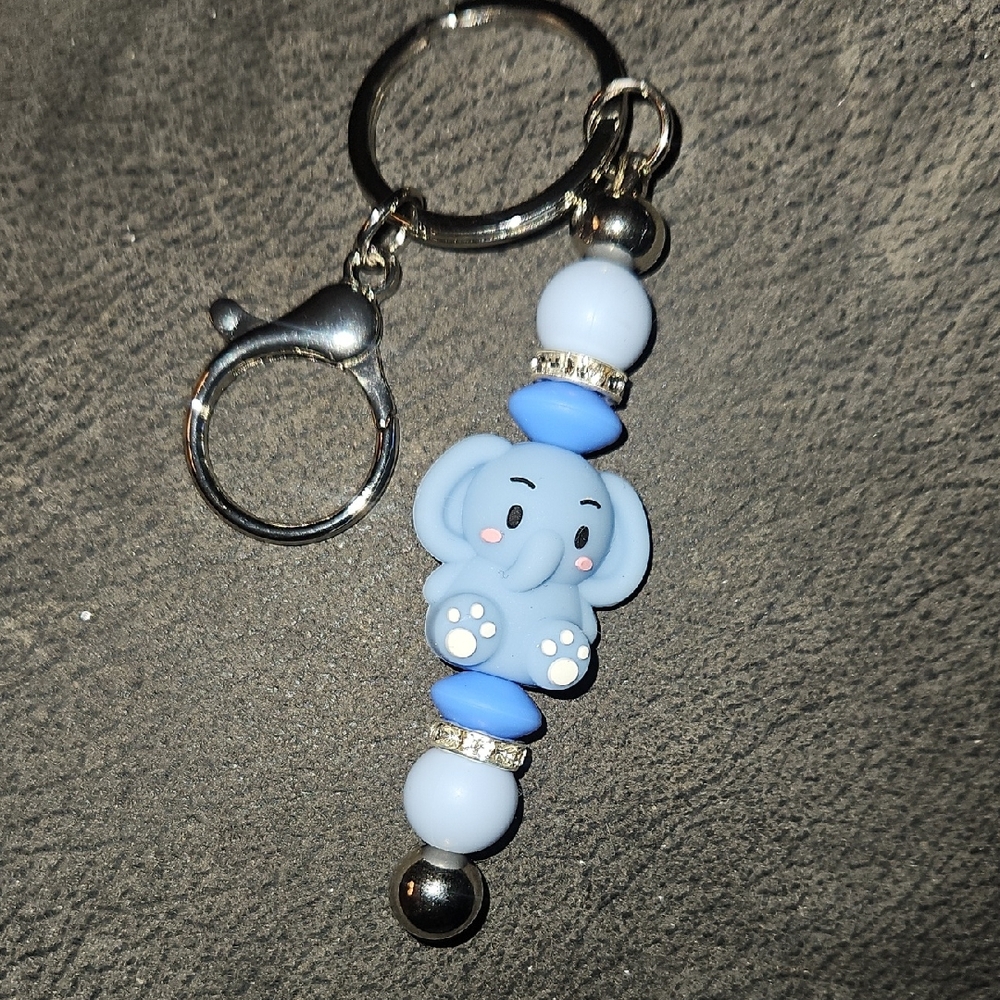 Blue Elephant Handcrafted Keychain With Beads